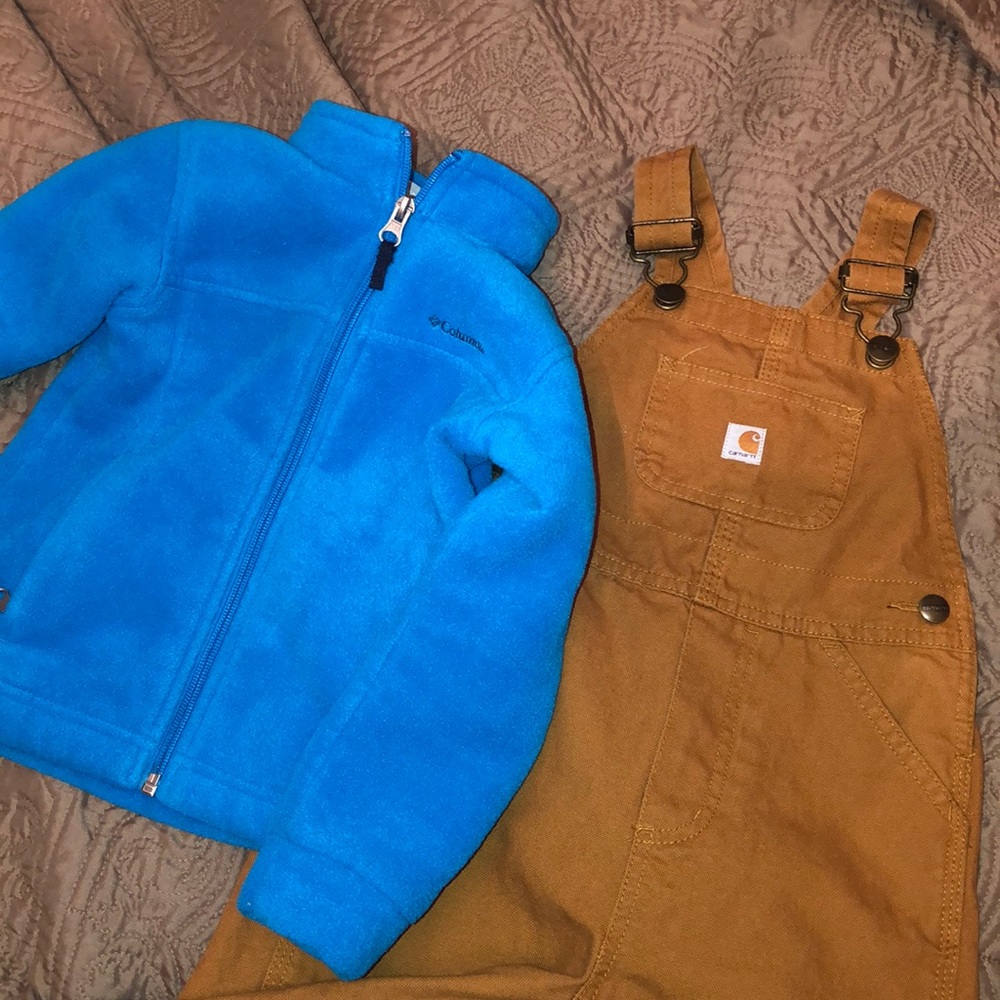 3t carhart overalls and blue Columbia 3t zip up